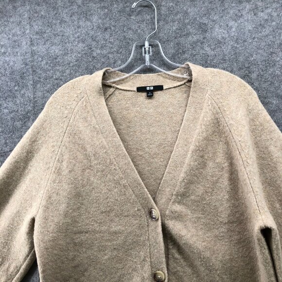 Uniqlo Souffle Yarn Cardigan Womens S Beige Sweater V-Neck Button Front - Picture 3 of 11